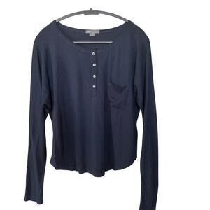 Vince Womens Henley Navy Long Sleeve Shirt Top Size Large